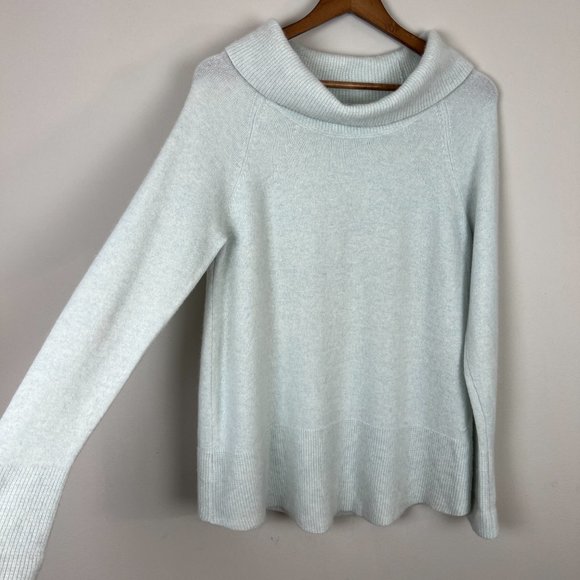 Moth 100% Cashmere Sweater Womens Large Blue Cowl Turtleneck Knit Long Sleeve - Picture 3 of 11